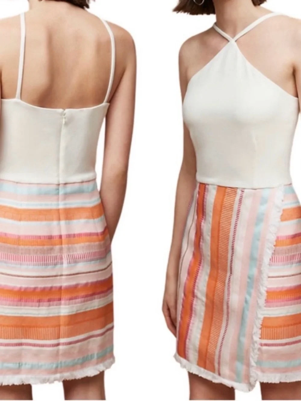 Anthropologie Hutch Kalyn Halter Dress. EUC White/Multicolor. PTP 14”,Length 31” - Picture 2 of 4